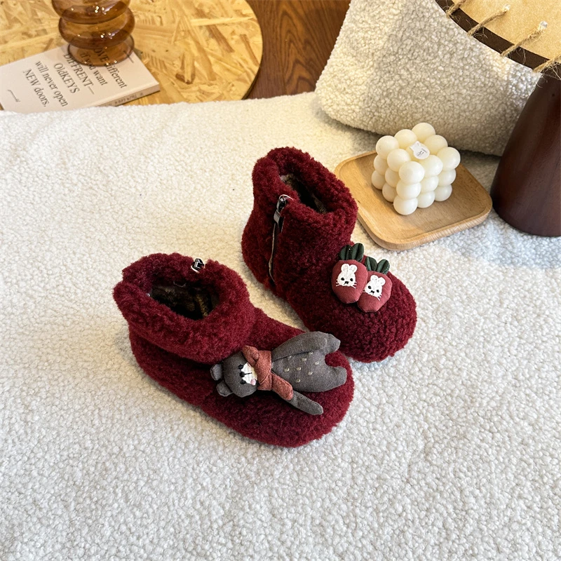 

Новые зимние уличные детские меховые ботильоны с милыми животными, винно-красные теплые хлопковые ботинки для девочек, модные детские плюшевые ботинки принцессы