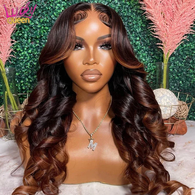 Ombre Dark Ginger Brown Body Wave Transparent Lace 13X4 Front Wig for Women 13X6 Frontal Colorful Human Hair Wig Pre Plucked