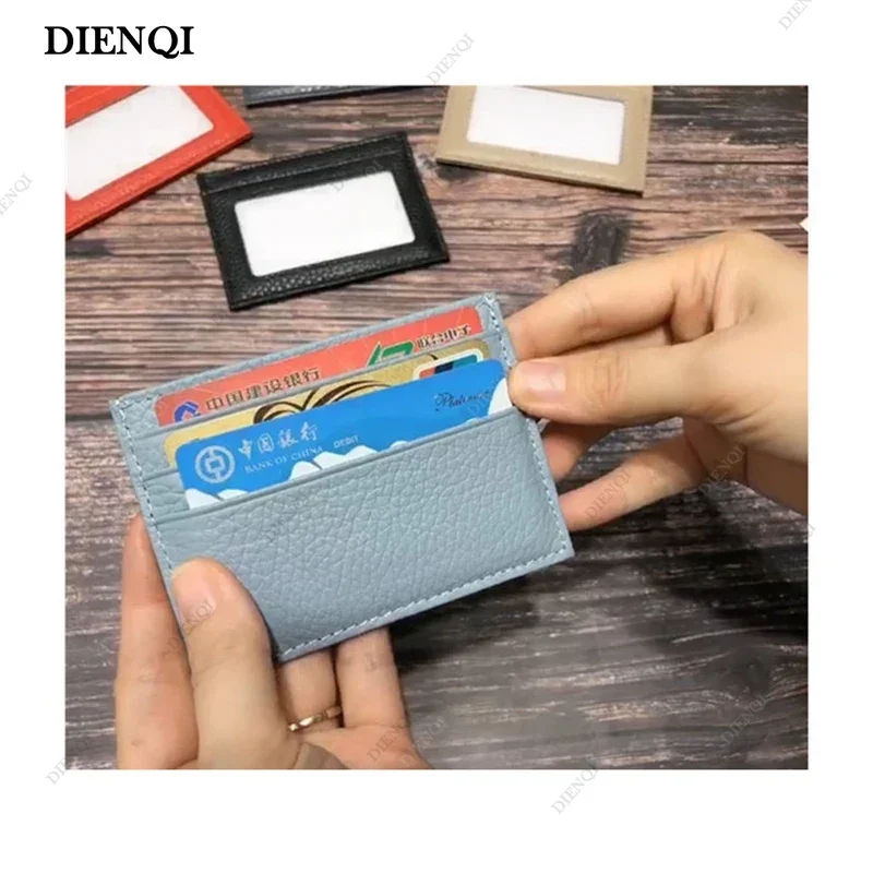 Titular do cartão de crédito de couro genuíno fino minimalista carteira pequena titular do cartão das mulheres dos homens carteira feminina clipes de cartão de luxo