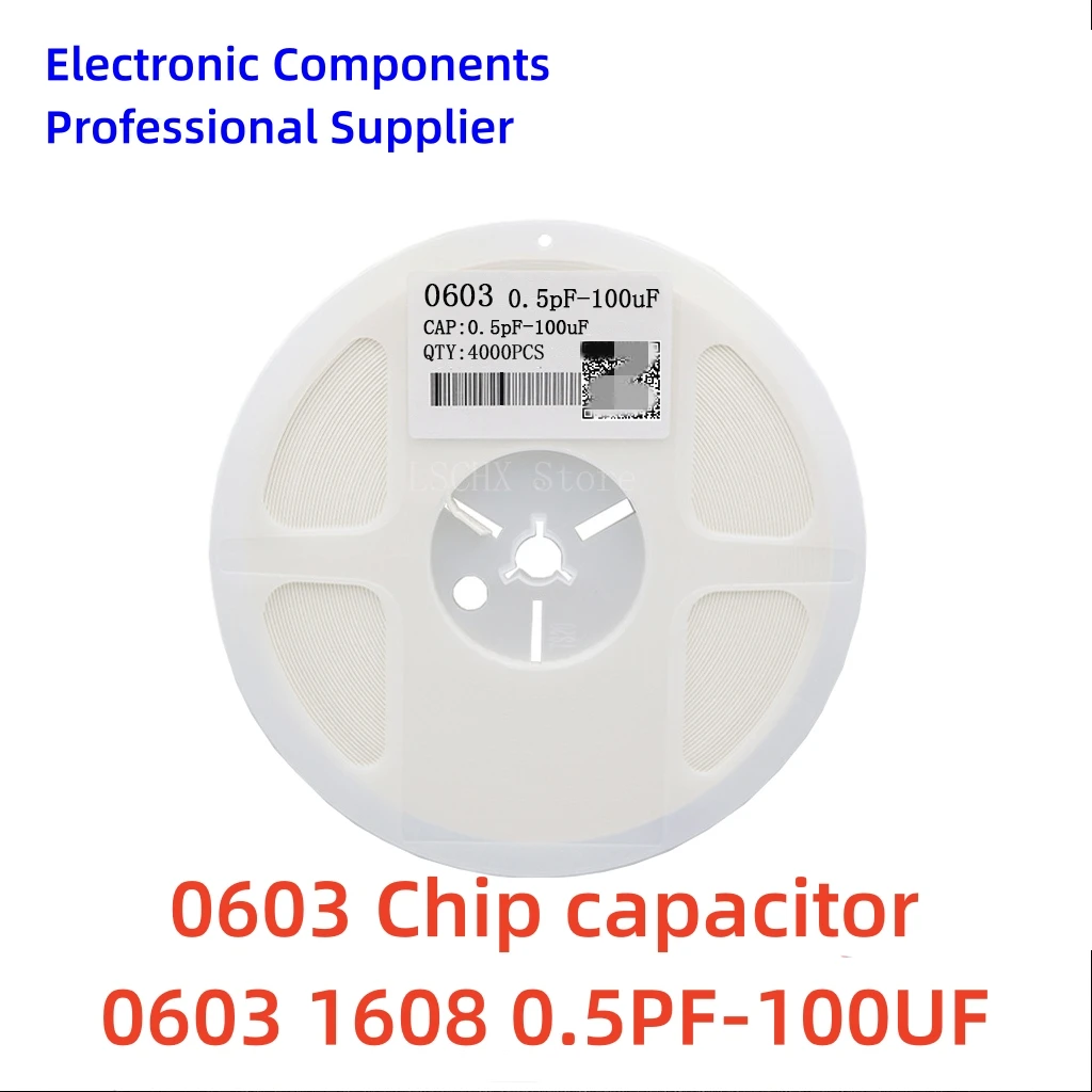 1reel 4000pcs 0603 50V SMD Thick Film Chip Multilayer Ceramic Capacitor 0.5pF-22uF 100PF 15PF10NF 100NF 1UF 2.2UF 4.7UF 10UF 1PF