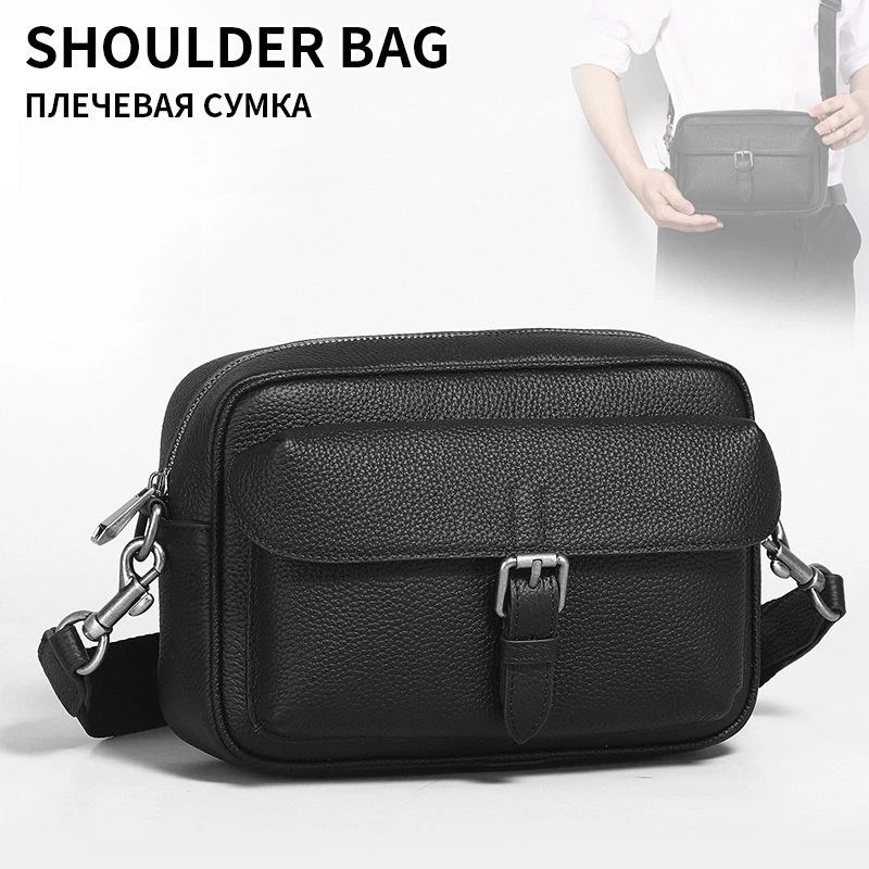 Men's genuine leather crossbody bag, square, lightweight, multi-pocket flip cover, high-end travel business single-shoulder bag