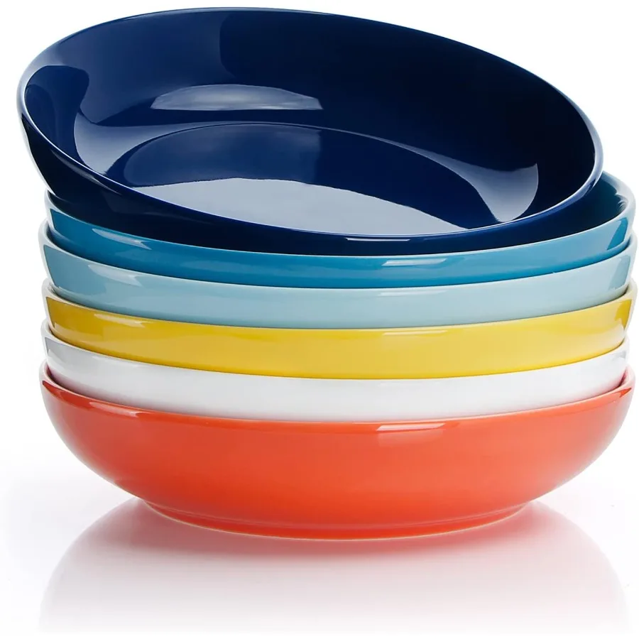 

Фарфоровые миски для макарон, 22 унции, набор для сервировки макарон и салатов, 7,6 больших салатников, набор из 6 штук, можно мыть в микроволновой печи и в посудомоечной машине