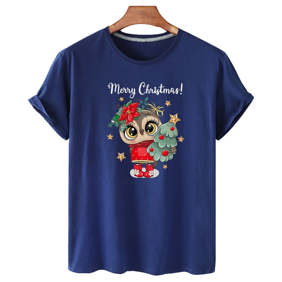 100% Cotton Christmas Print T-shirt 2022 Women's Fashion Shirt Unisex Short Sleeve O-neck T-shirt Summer Fashion Couple T-shirt