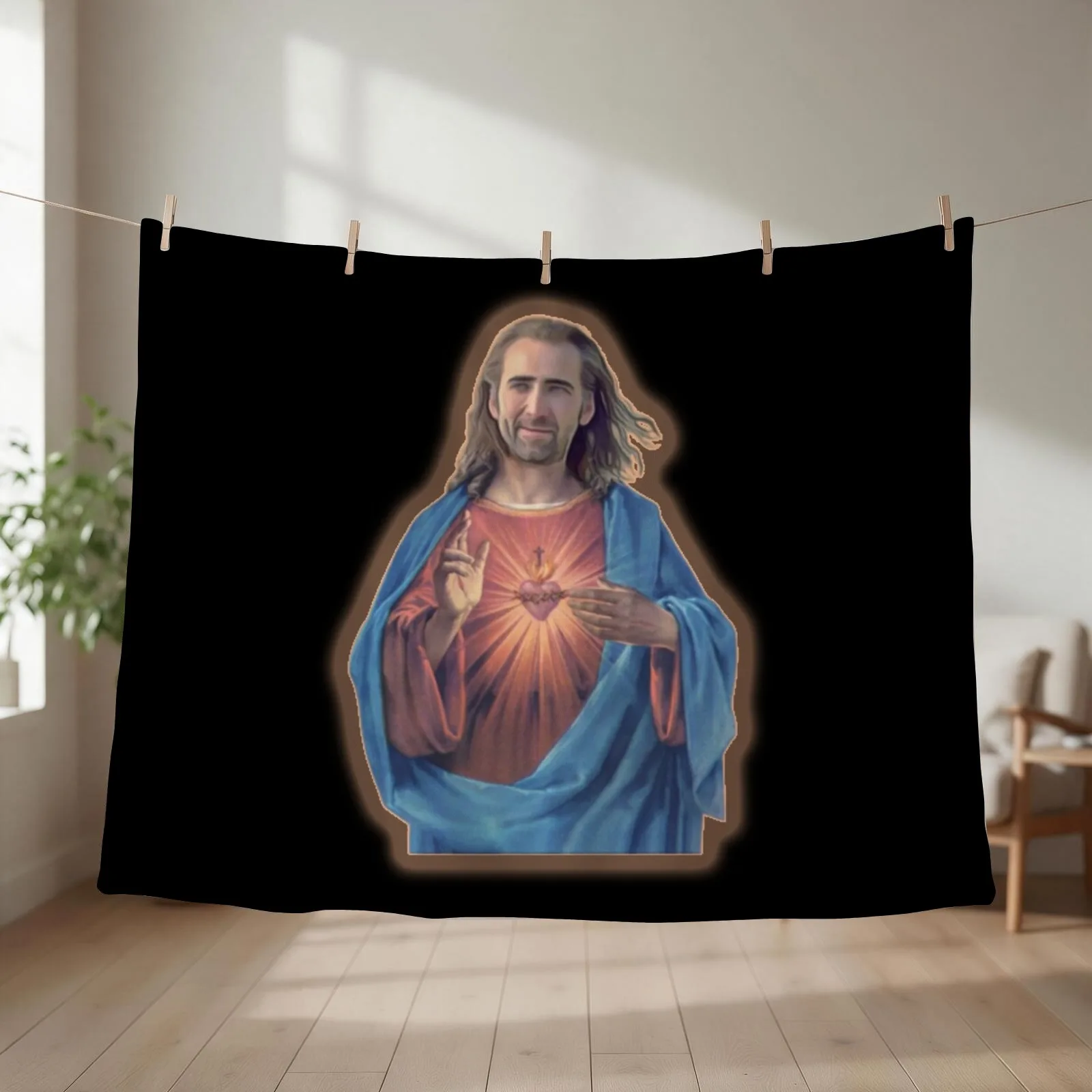 Nicolas Cage as Jesus - Nicholas Cage - Nick Cage - Nic Throw Blanket For Decorative Sofa Hairy Plaid Custom Blankets