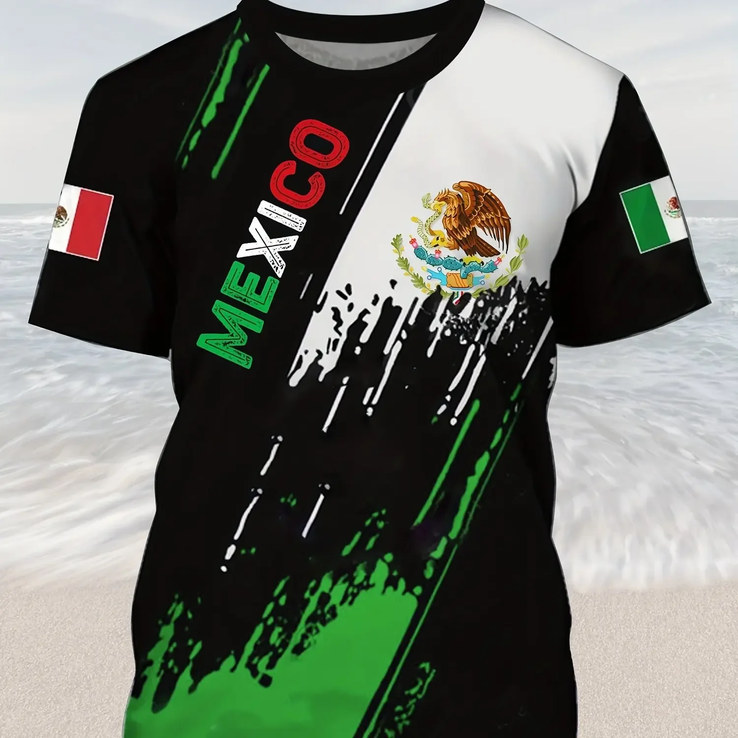 

Eagle Print Men's T-Shirt - Comfy, Trendy & Durable All Season Casual Tee Fashion design Mexico flag oversized men's clothing