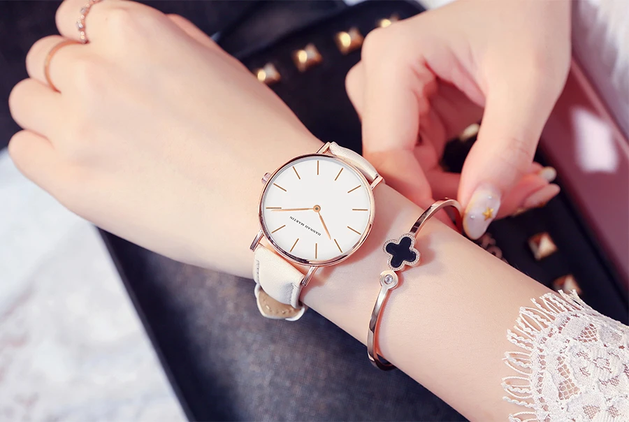 HANNAH MARTIN Top Marke Frauen Wasserdichte Armbanduhren 36mm Mode Luxus Ultra Dünne Leder Kreative Rose Gold Damen Uhren – Detail 19