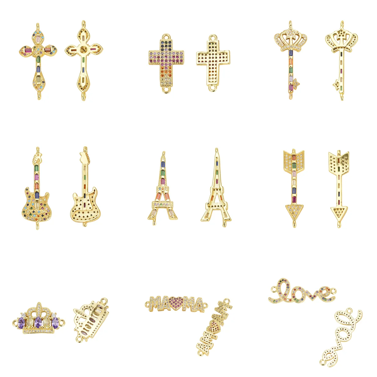 5 Pcs Connector Optional Collocation Jewelry Diy Special Brass Accesorios Decorative Gift Color Zircon Heart Features Cartoon