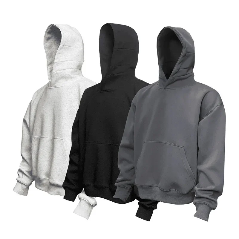 

Boxy Fit Cropped Hoodie High Quality Cropped Solid Color Hoodies Autumn American Loose Shorts Wide Size Sweaters Unisex Couples