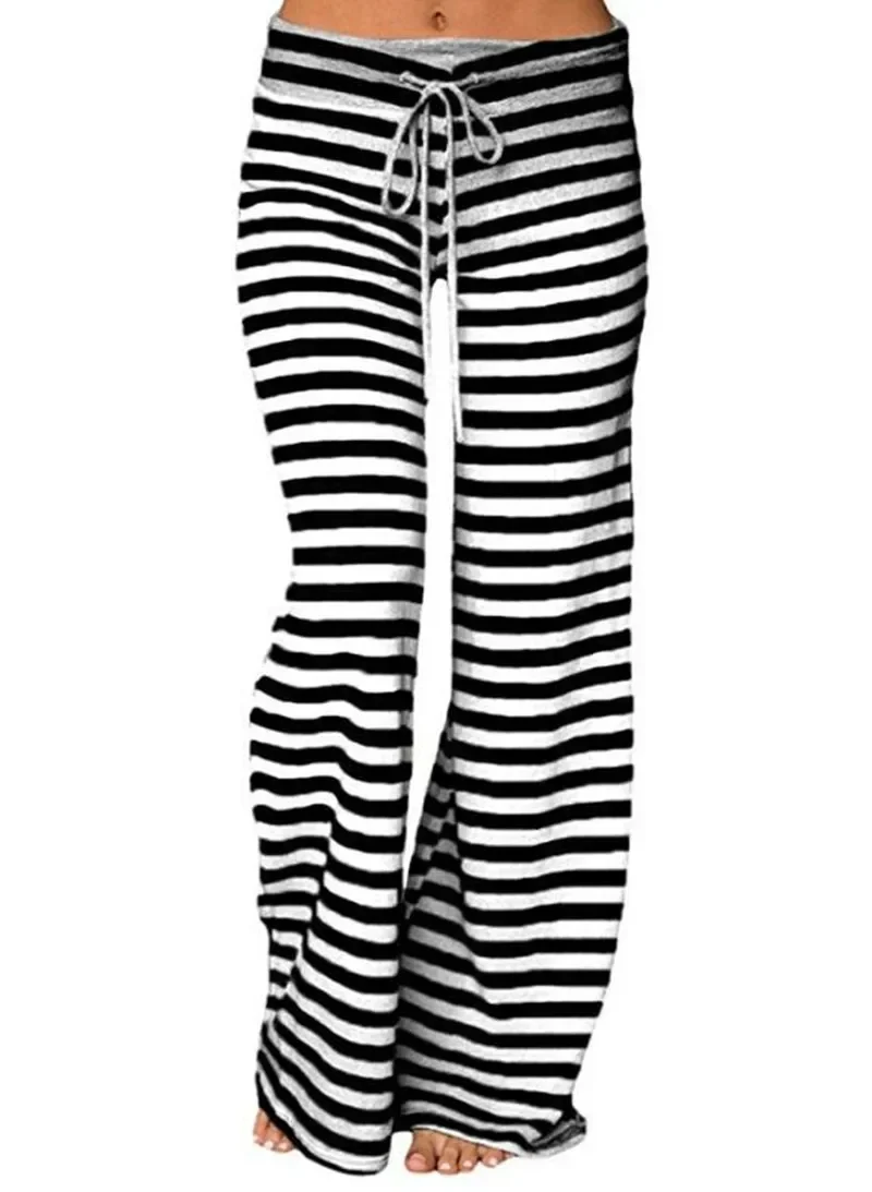 Pantalones largos de algodón con estampado para dormir para mujer, pijamas para el hogar, pantalones de verano antideslizantes suaves con cordón,