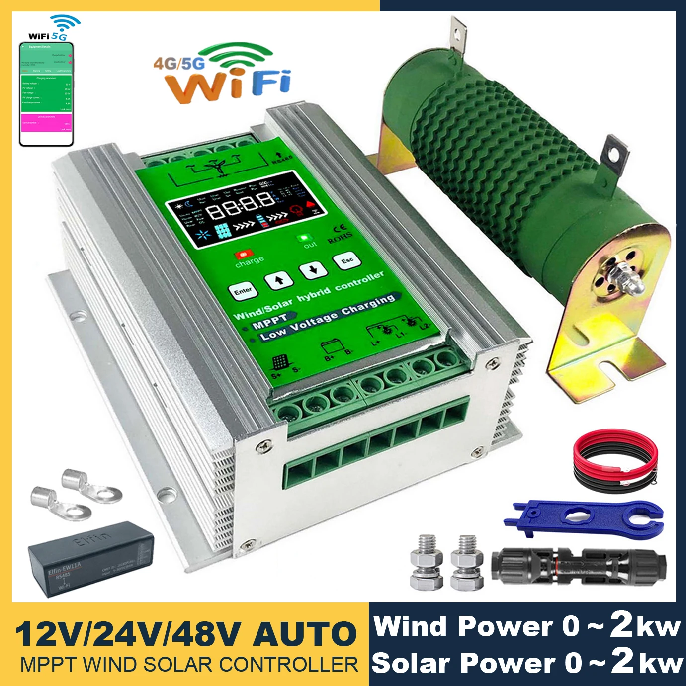 12V 24V 48V 4000W 3000w 1500w 2kw Upgraded Hybird Wind Solar Charge Controller Built-In WiFi MPPT,For Lifepo4 Lithium Lead Acid