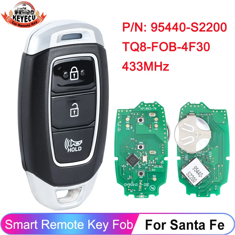 

KEYECU 95440-S2200 For Hyundai Santa Fe 2020 2021 2022 FCC ID: TQ8-FOB-4F30 433MHz HITAG 3 Chip Key Remote Smart Fob 95440S2200