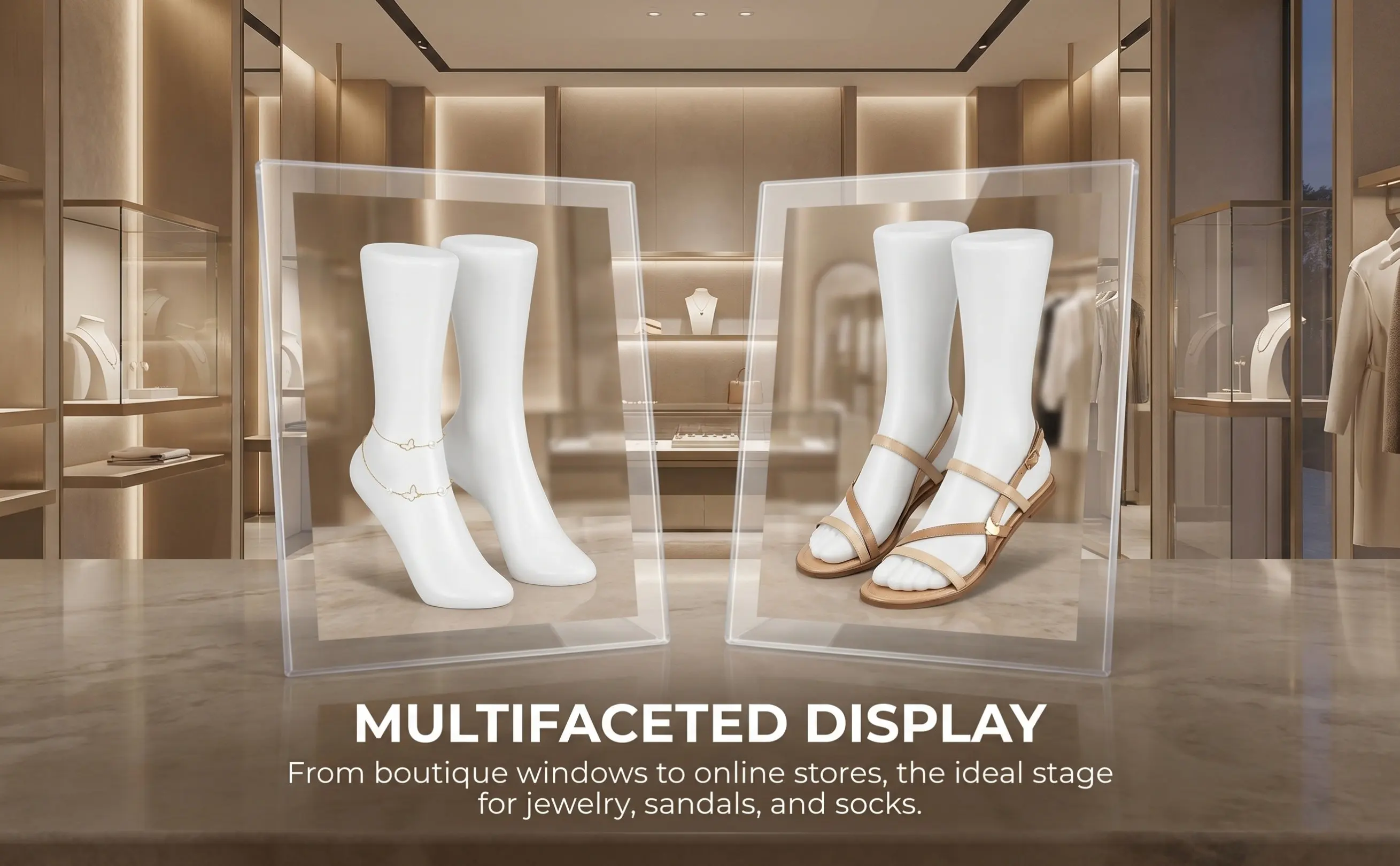 2pcs Realistic Leg Sock Display Stand for Shoes, Anklets & Socks – Adjustable Foot Mannequin for Retail Stores