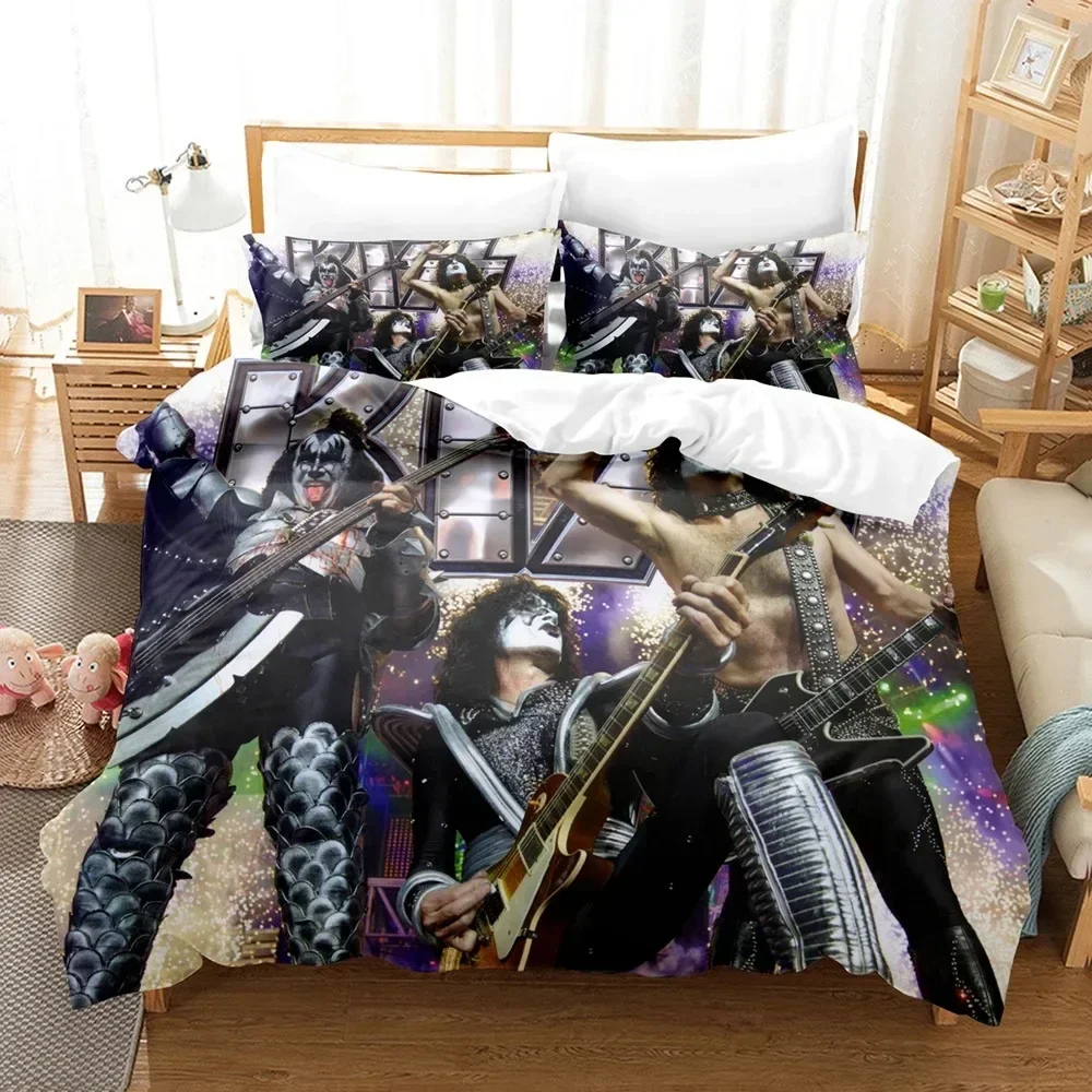 

New 3D Print Kiss Rock Band Music Comfortable Duvet Quilt Cover Pillowcase Bedding Set Children Bedroom Decoration Home Textile