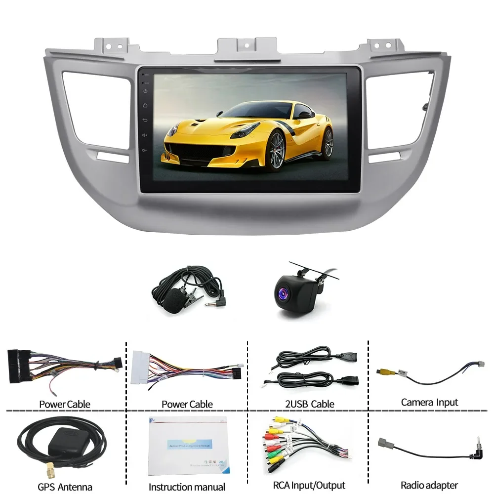 Navegação de carro 9 polegadas para 2015-2019 Hyundai Novo Tucson Android 15 adequado para Carplay + Android auto /2 + 64G + câmera AHD + microfone