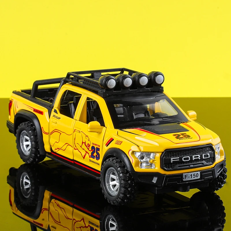 1:32 F150 SVT Raptor Off Road Vehicle Alloy Car Model Pickup Toy Boy Sound Light Diecast Simulation Fast Furious Hot Wheels One