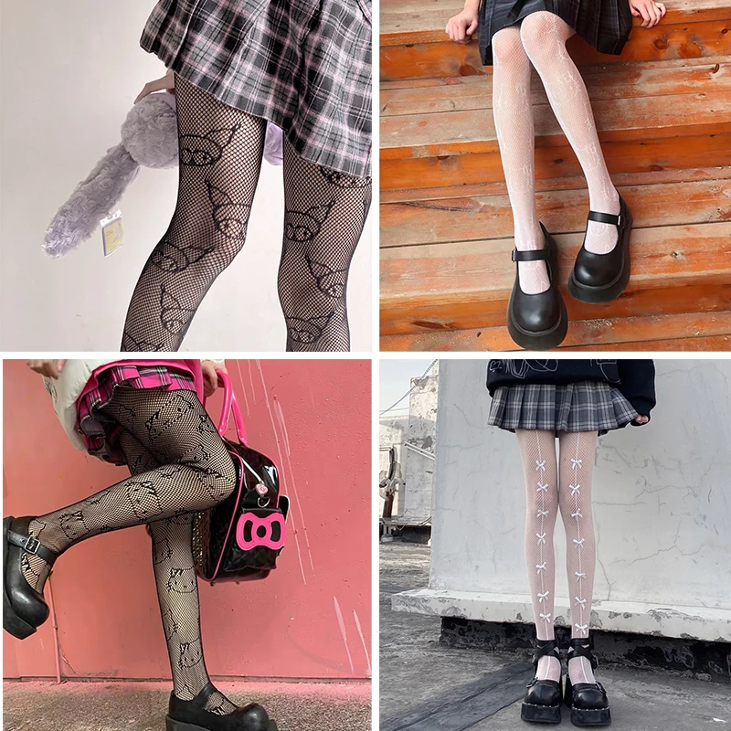 Kuromi Hellokts Fishnets Stockings Cartoon Kawaii Mesh Fishnet Socks Sexy Hot High Elastic Body Thin Pantyhose Women Girls Gifts