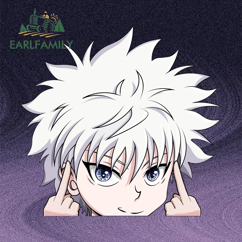 EARLFAMILY Peeker Cute Killua Zoldyck Waterproof Car Stickers Funny Whtie Hair Decal Motorcycle Refrigerators Caravan Decals