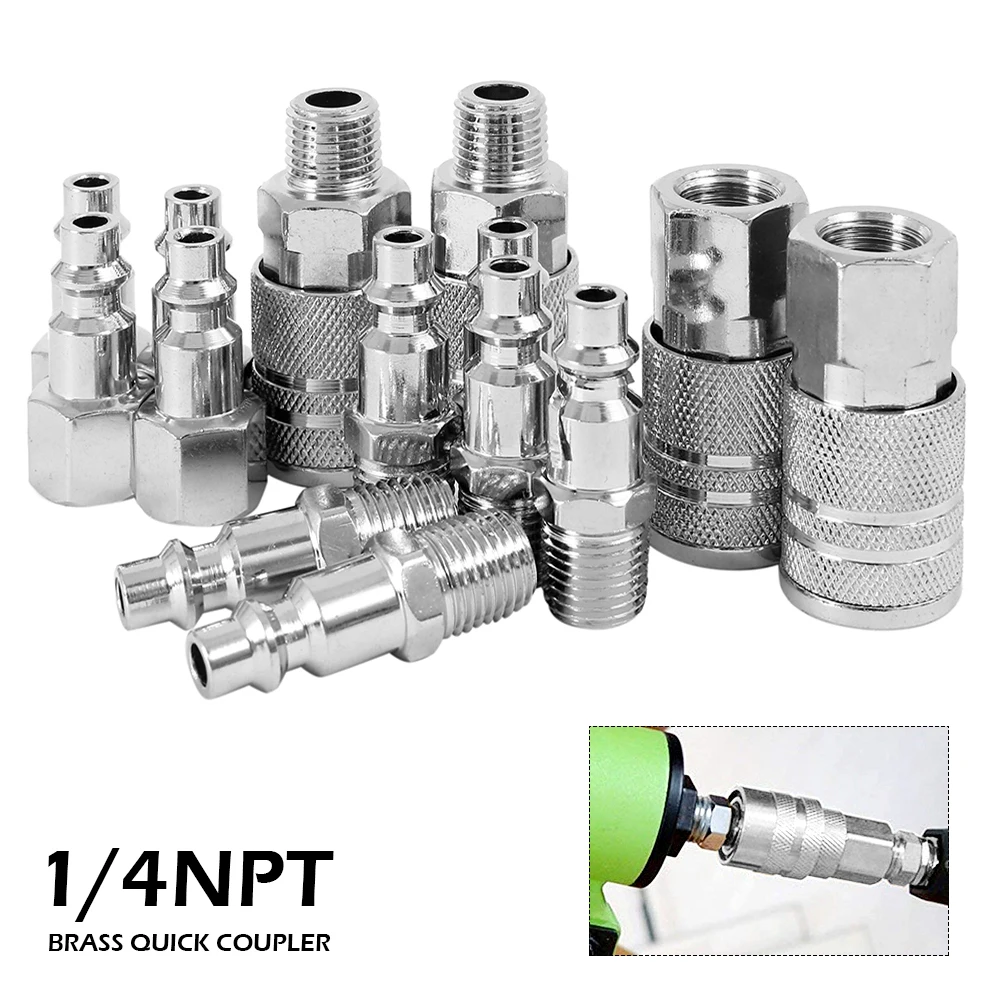 

14pcs Metal Quick Couplings BSP Air Line Fitting Euro 1/4"Air Line Fitting Hose Compressor Fitting Connector For Pneumatic Tools