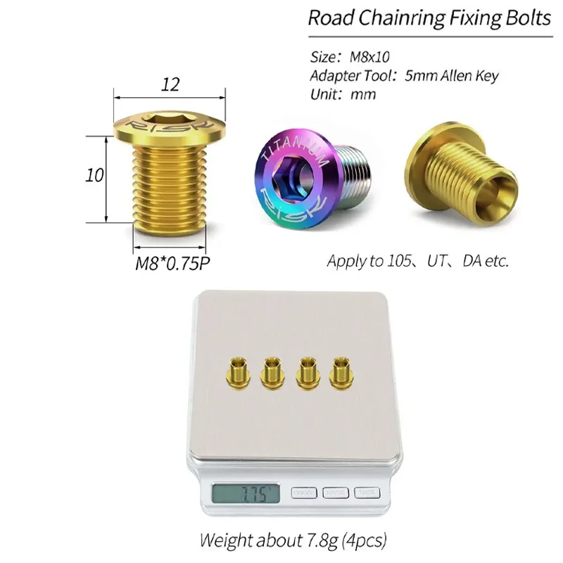Risiko Titanium Sepeda Chainring Baut Sepeda Jalan Engkol Memperbaiki Sekrup Engkol Rantai Cincin Baut untuk Shimano Ultegra R8000 Sram Engkol