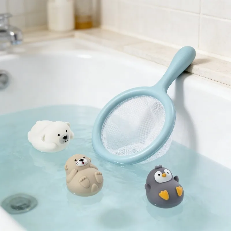 Juguete de juego de agua para baño para niños, bonito juego de pesca con red de animales, no se hunde, juguete de compañero de baño para bebé, interacción entre padres e hijos
