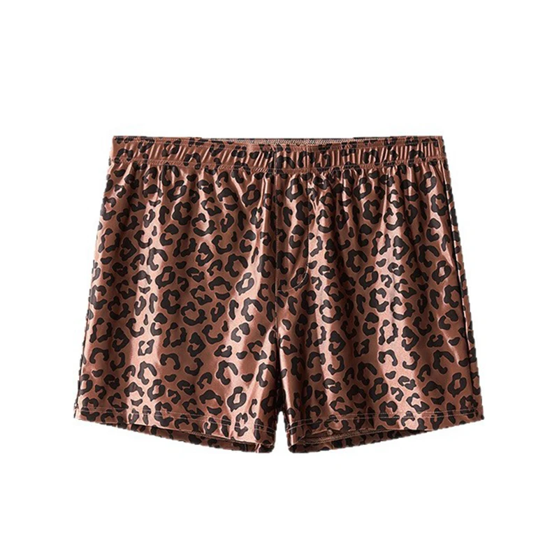 Summer Men Ice Silk Arrow Pants Leopard Print Quick Dry Boxer Shorts Panties Thin Loose Comfortable Pants Sleepwear Underwear