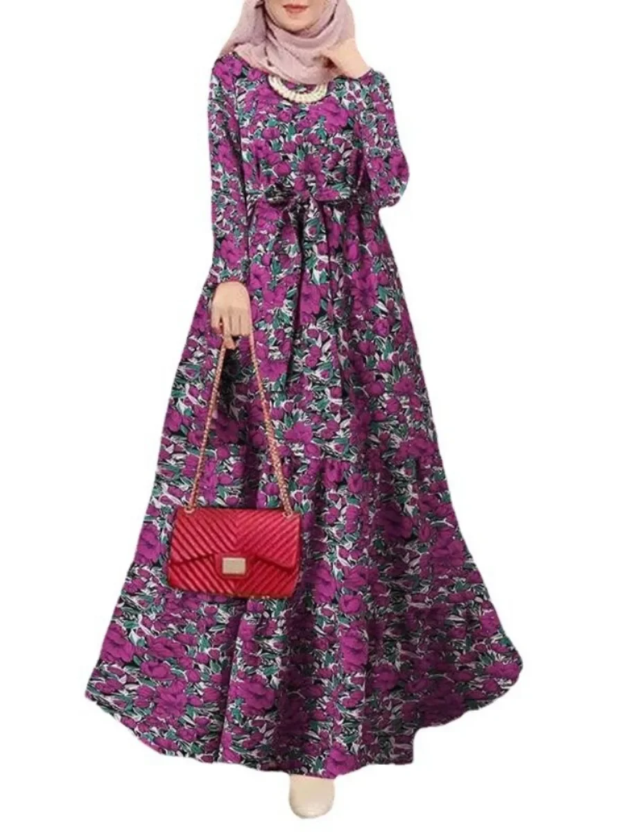 Eid Muslim Abaya for Women Printing Dresses Ramadan Morocco Dubai Jalabiya Abayas Kaftan Islam Sashes Vestidos Arab Long Robe