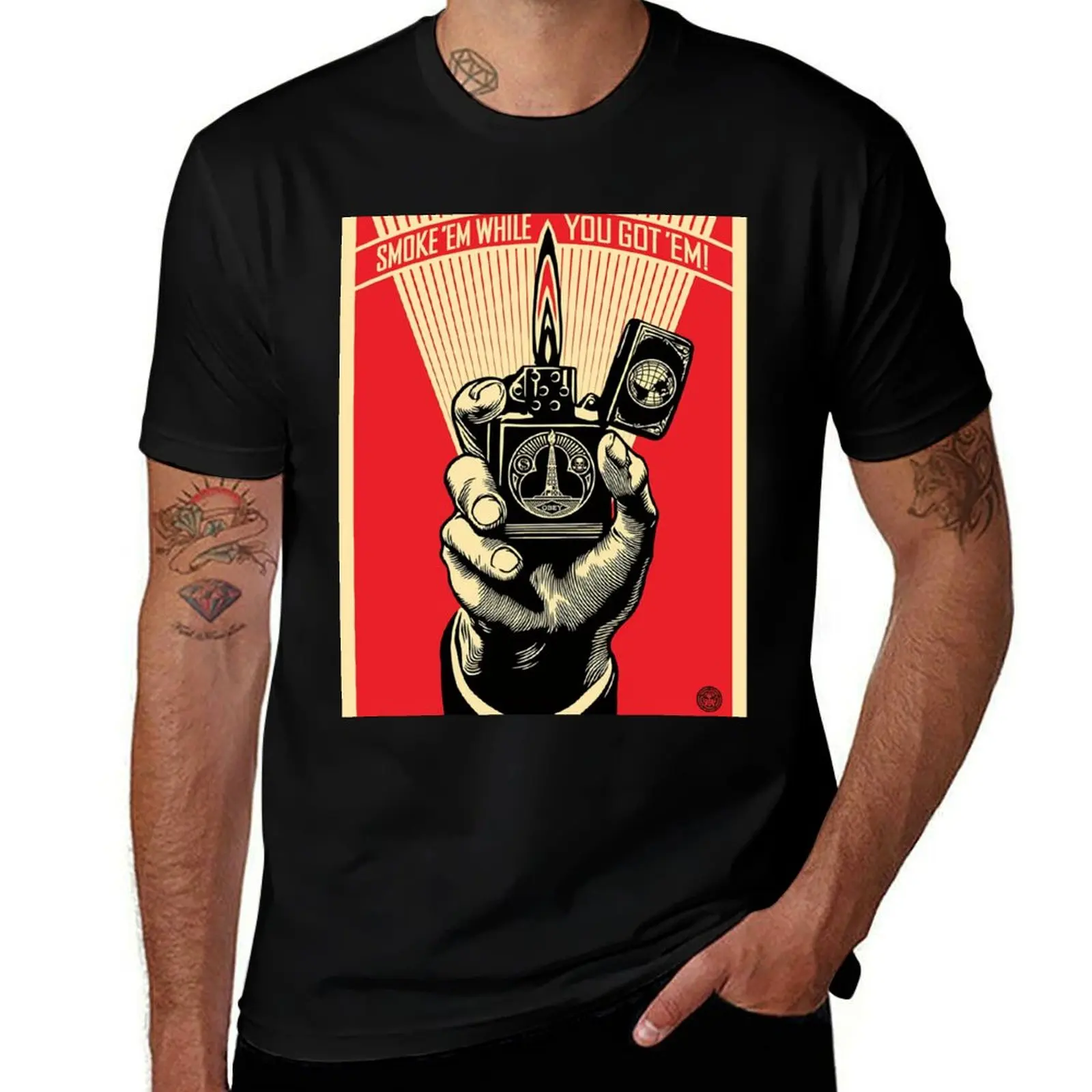 

Shepard Fairey Smoke Em While You Ve Got Poster T-Shirt hippie clothes heavyweights blue archive mens graphic t-shirts anime