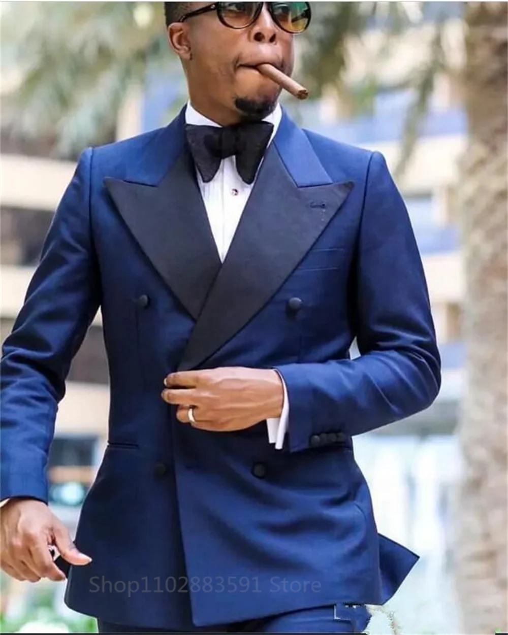 Two Pieces Navy Suit Men Italian Style Double Breasted Celebrity Mens Suits Slim Wedding Suit Tuxedo Formal Business Blazer Set