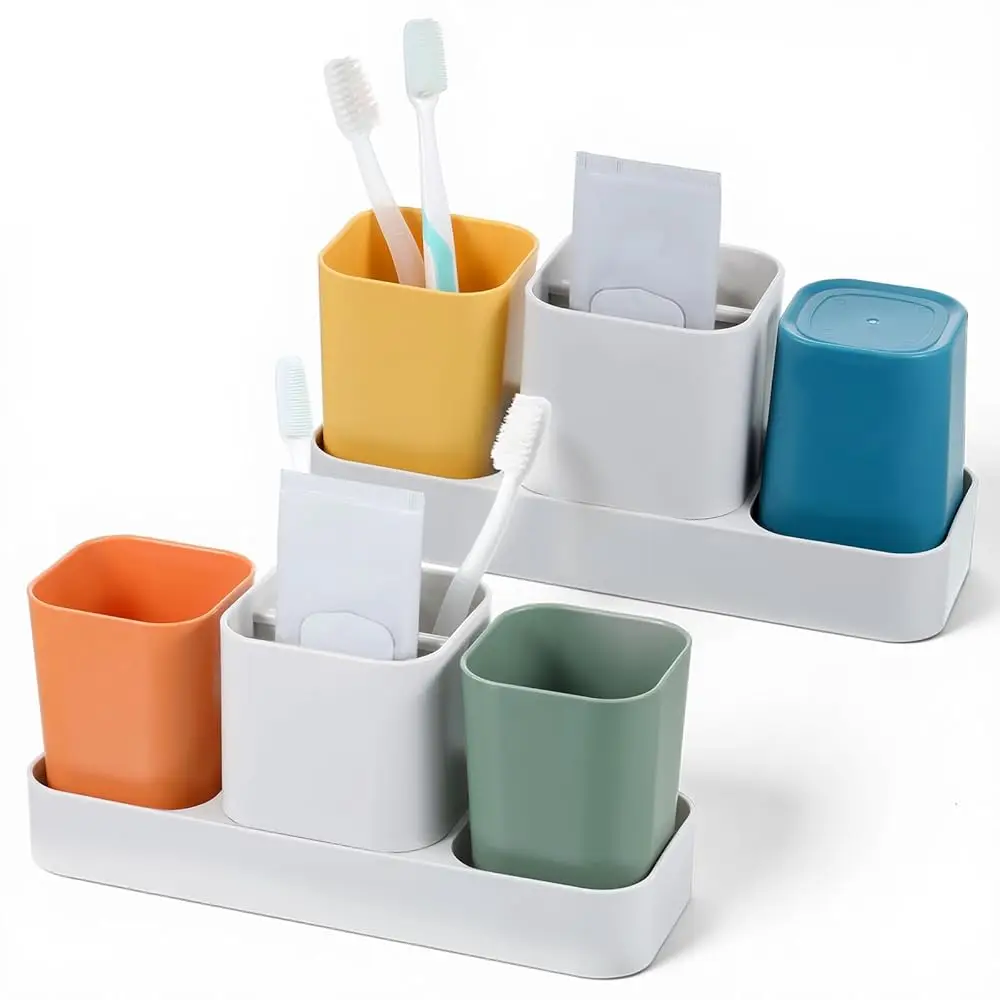 

Набор из 2 держателей для зубных щеток для ванной комнаты, органайзер для ванной с 2 стаканами, держатель для электрических зубных щеток и зубной пасты