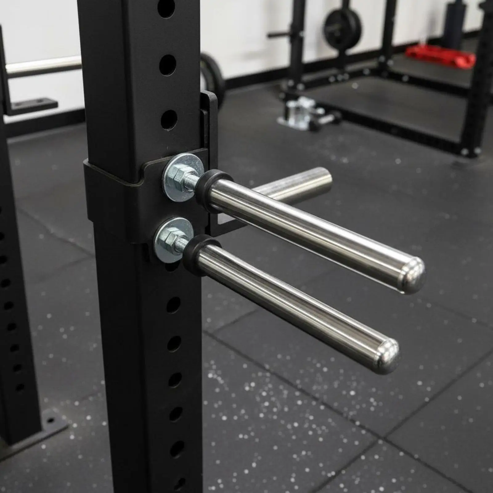 Weight Plate Storage Peg for Home Gym Squat Rack Steel Pin Fits 75mm Square Tube Rubber Base Protector