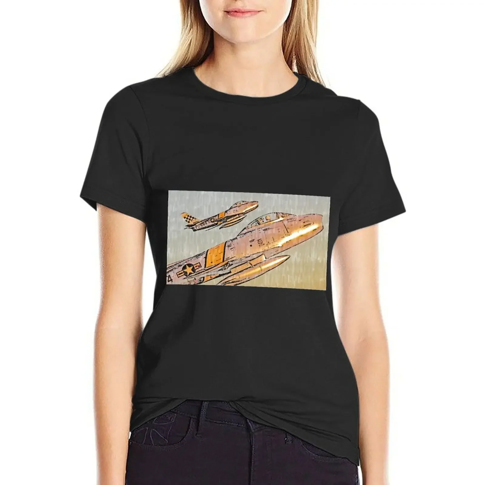 

North American F-86 Sabre T-Shirt summer top summer clothes kawaii clothes shirts graphic tees rock and roll t shirts for Women