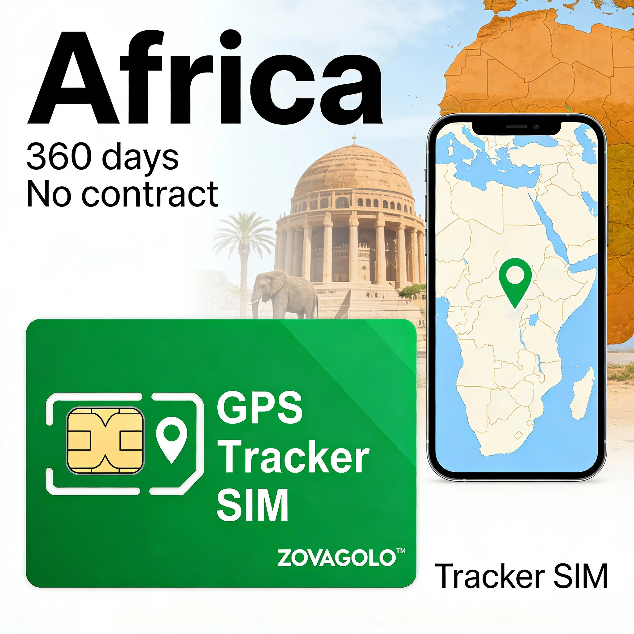 Africa 4G LTE IoT SIM Card for GPS Devices – Walkie Talkie Support, 360MB/360 Days, Triple-size, Data Only No Contract