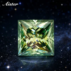 NEW Green Princess Cut Moissanite Stones VVS1 Passed Diamond Tester with GRA Report