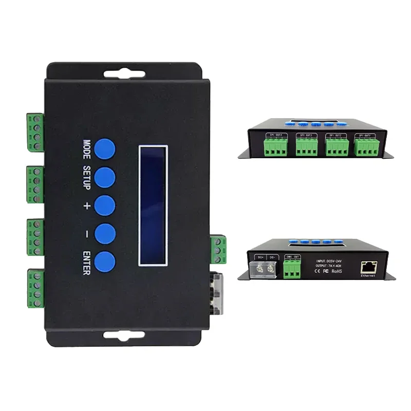 DC 5V 12V 24V Ethernet to SPI / DMX 512 LED Stage Digital Pixel Light Converter Controller 4 Way Port 4 Channel 7A/CH ArtNet-SPI