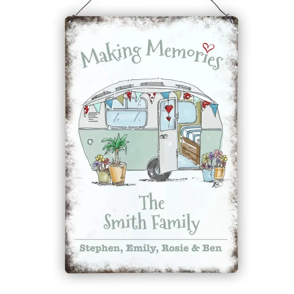 Customizable Family Holiday Memory Metal Sign, Vintage Caravan Camping Style Personalised Wedding Gift Wall Decor