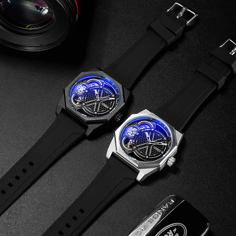 LINGKE Orologio meccanico da uomo di marca Cinturino sportivo in silicone Tourbillon automatico Orologi da uomo Orologio super luminoso impermeabile da uomo