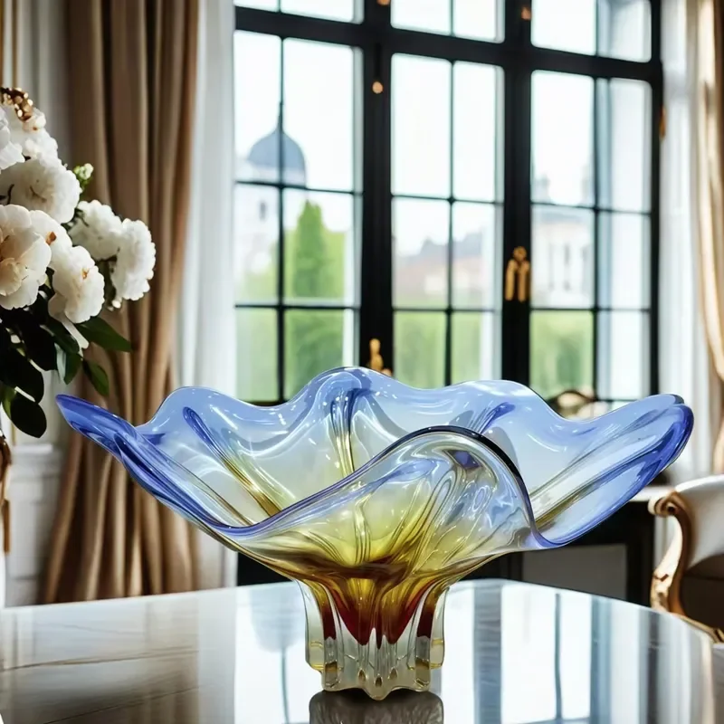 Modern Luxury Glass Fruit Plate Large Designer Living Room Coffee Table Decor Ornament for Model Room Soft Home Decoration