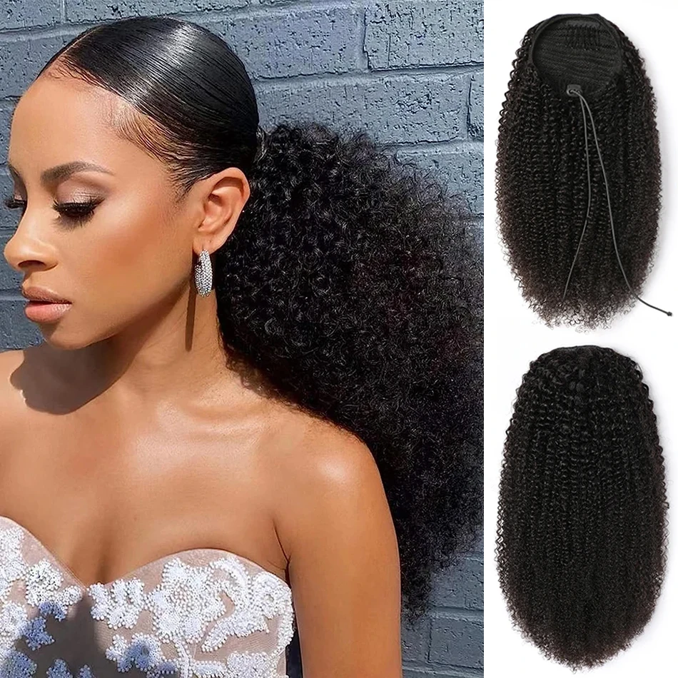 Afro Puff Kinky Curly Drawstring Ponytail Extension for Black Women Human Hair Short Afro Kinkys Curly Afro Hairpieces