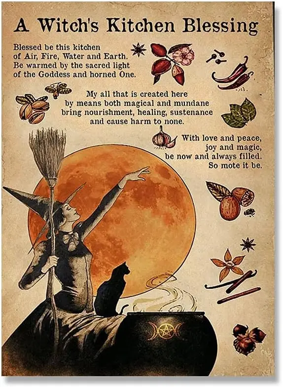 Tin Sign For A Witchs Kitchen Blessing Witch Vintage Poster Metal Signs Iron Painting Plaque Wall Decor Bar Cat Club Novelty Fun