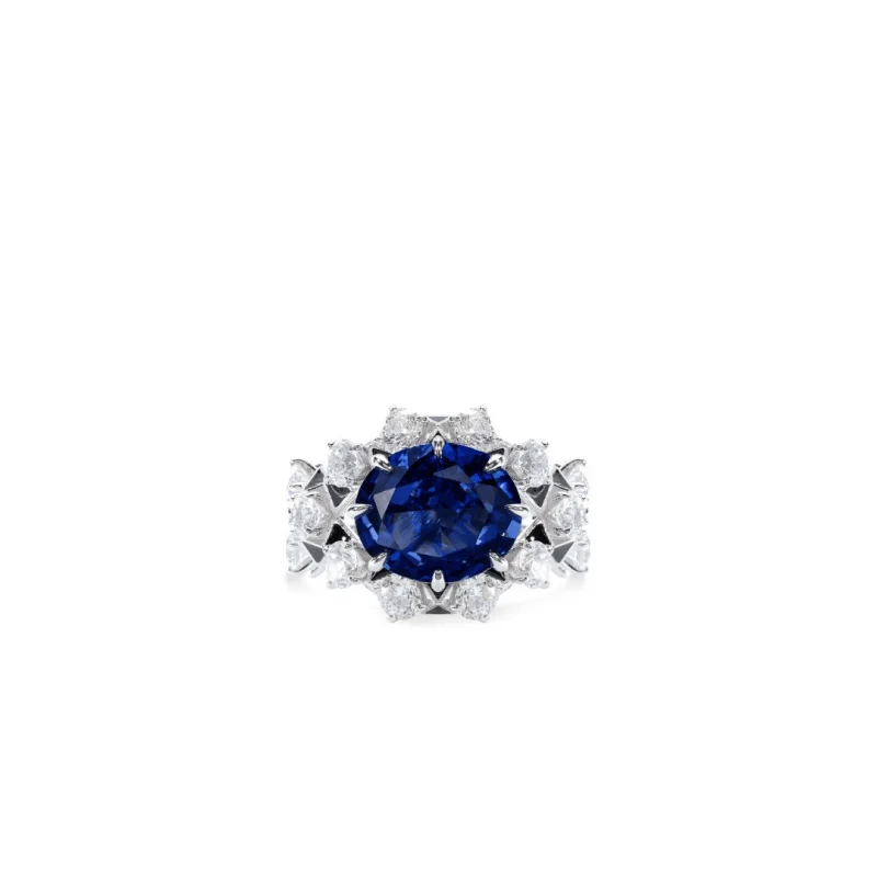 BELLUX 925 Silver Synthetic Zircon Blue Oval Shaped Royal Blue Sapphire Angel's Eye Luxury Ring Dinner Party Jewelry