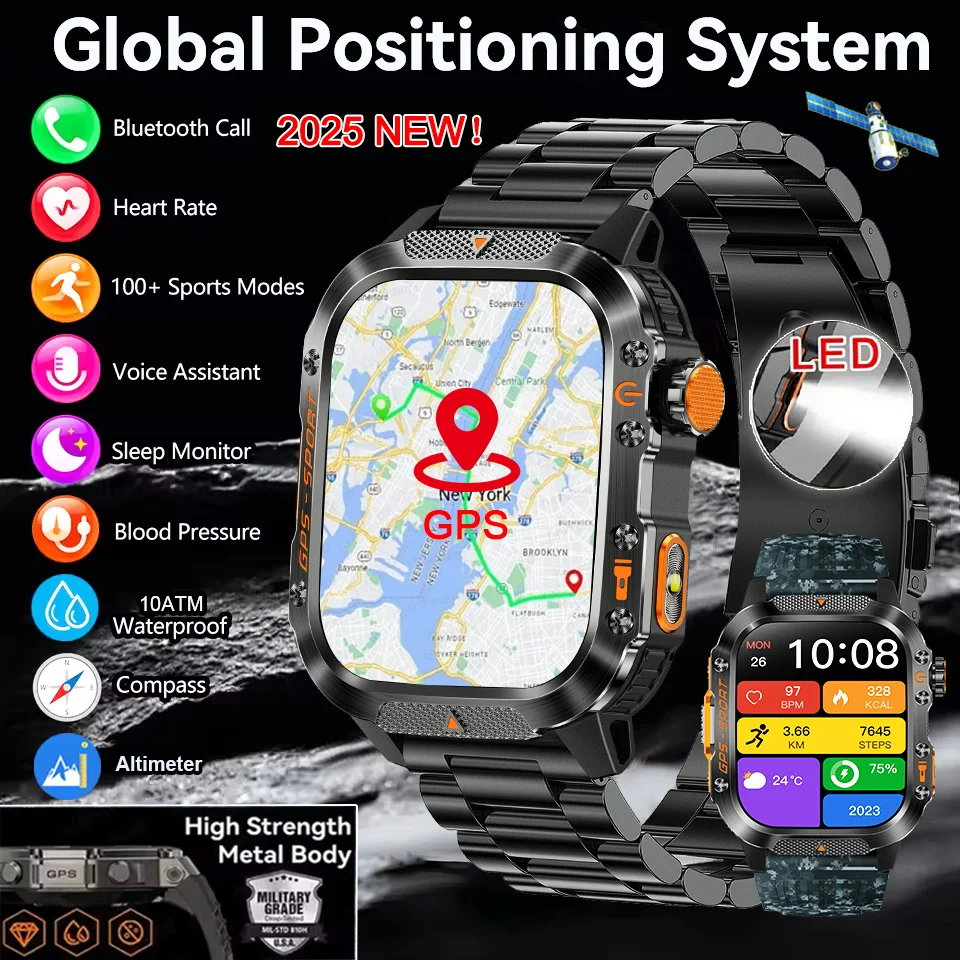

Новинка 2025 года, военные умные часы Starlink GPS Beidou Satellite для мужчин, экран 2,01 дюйма, 5 АТМ, компас, голосовой вызов, спортивные умные часы на открытом воздухе, SOS