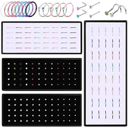 40/60PCS Crystal Nose Stud Pack 20G L Shape Nose Ring Set Twist Nose Piercing Hoop Bulk Labret Lip Ring Lot Helix Hoop Earring