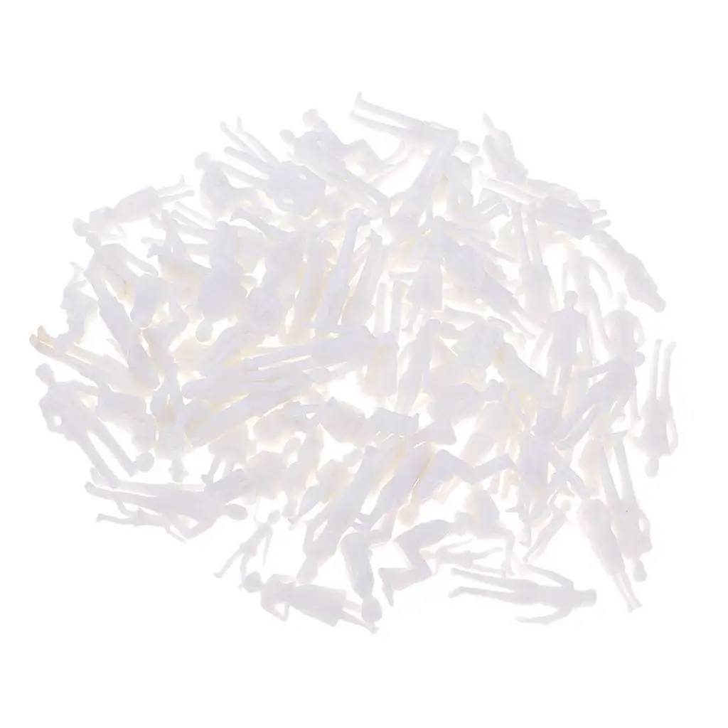 Zestaw 20 białych mini figurek modelarskich siedzących i stojących, dekoracja do aranżacji parku, kolejki.