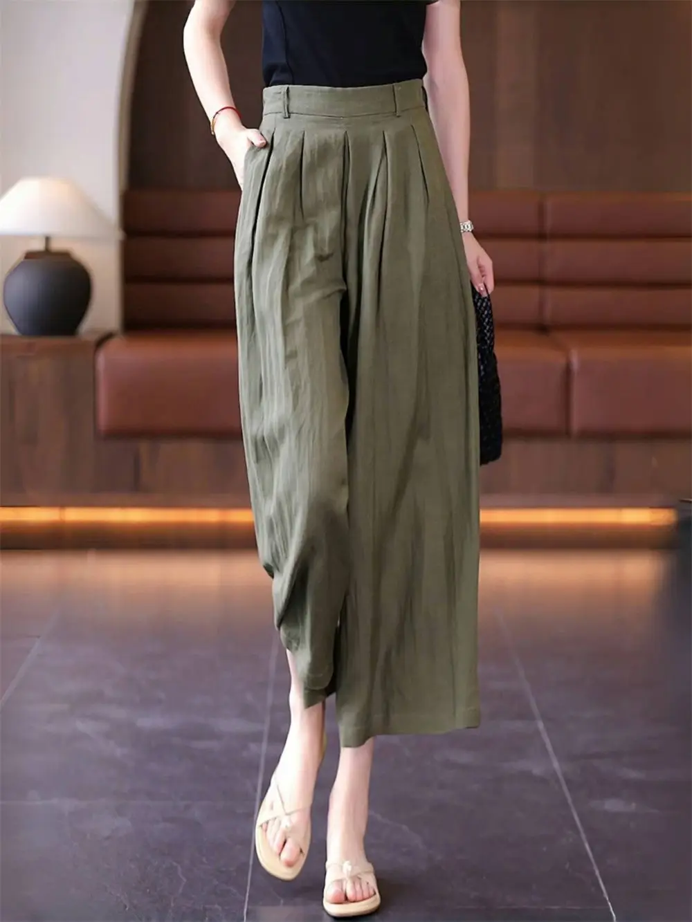 Thin Wide Leg Pants For Women In The Summer Of 2025 High Waisted Loose Casual Pants With A Hanging Feel Cropped Pants