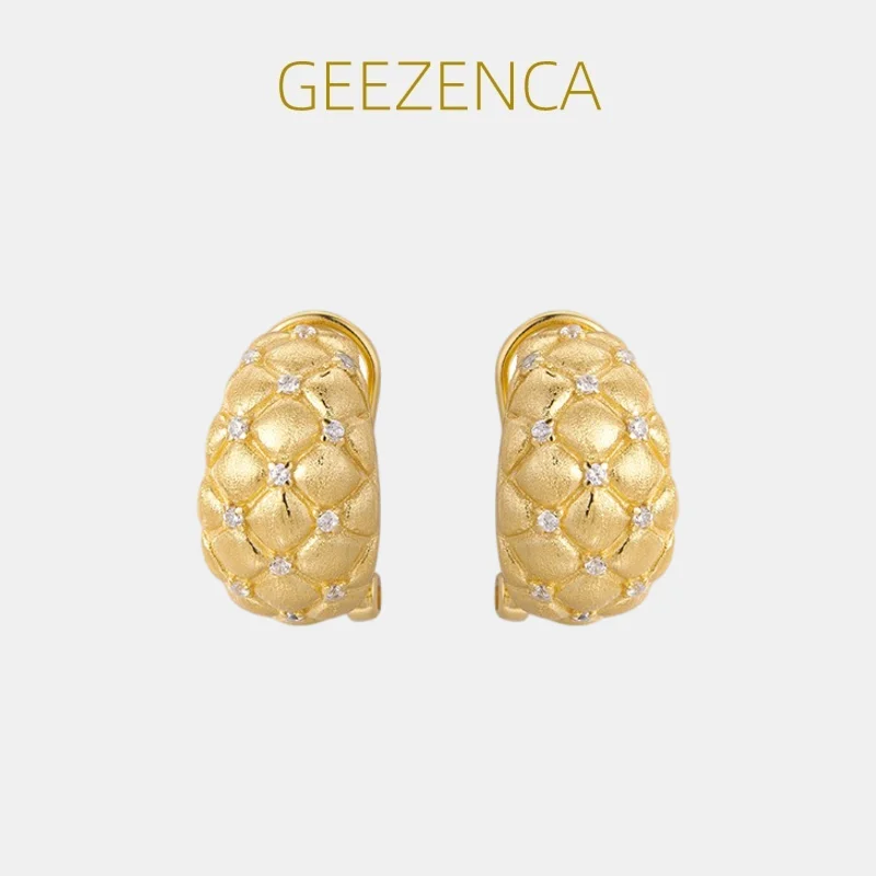 

GEEZENCA Italian Craft 925 Silver Zircon Earrings For Women 18K Gold Pineapple Diamond Pattern Chic Small Earring 2024 New Gift