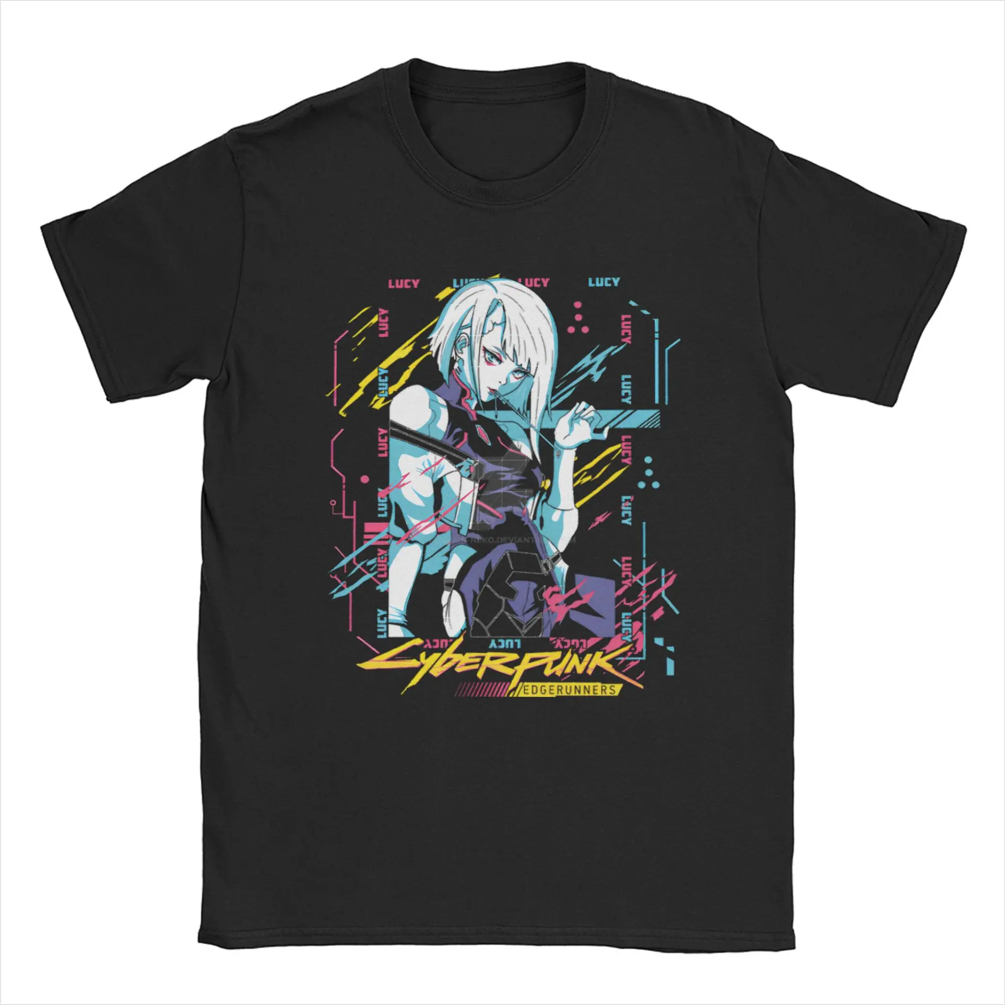 Cybers Anime Cartoon Edgerunners Men T Shirt Lucyna Kushinada Tee Short Sleeve O Neck T-Shirts 100% Cotton 4XL 5XL 6XL Clothing