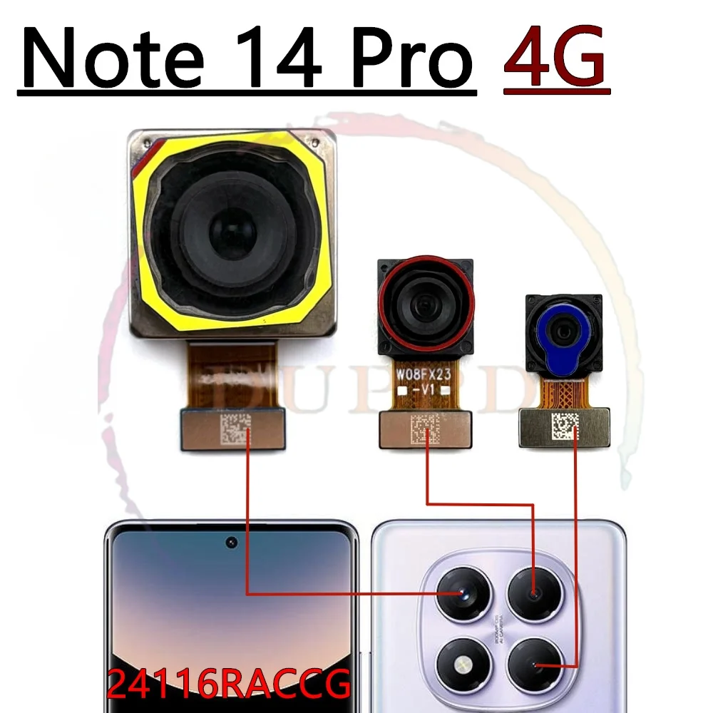 

Фронтальная селфи-камера и основная задняя камера для Xiaomi Redmi Note 14 Pro Note14Pro 4G/5G, модуль задней камеры, гибкий кабель