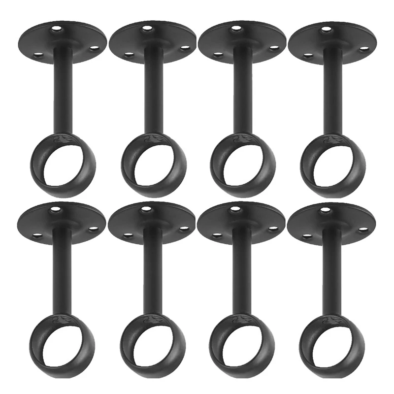 Curtain Rod Ceiling-Mount Bracket Curtain Rod Brackets Curtain Rod Holders For 1 1/4-Inch Rod (8 PCS, Black)