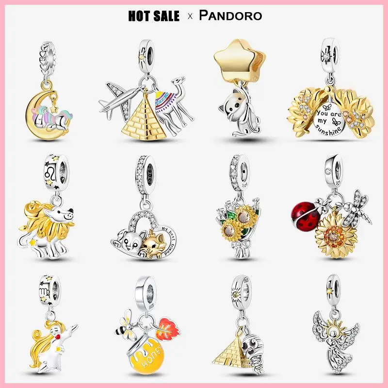 Fit Pandora Original Charm Bracelet 925 Silver Beaded Gold Pendant Gold Color Creative Daisy Moon Pendant Diy Prata  2024 Hot