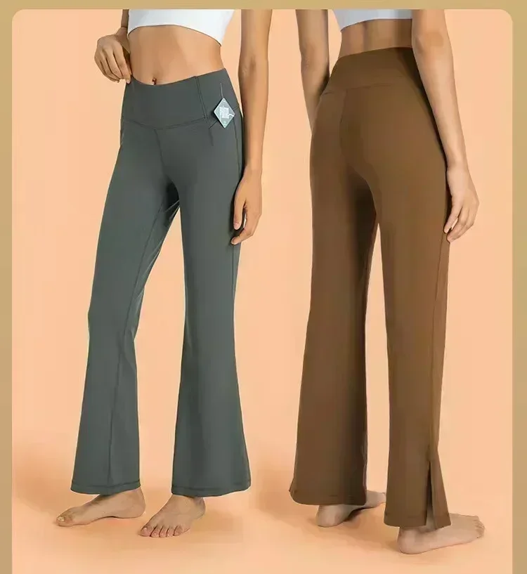 

Lemon Women Wide Leg Yoga Sports Pants Zero Sense Skin-friendly Fashion Dance Fitness Trousers Casual Jogging Gym Flare Pants